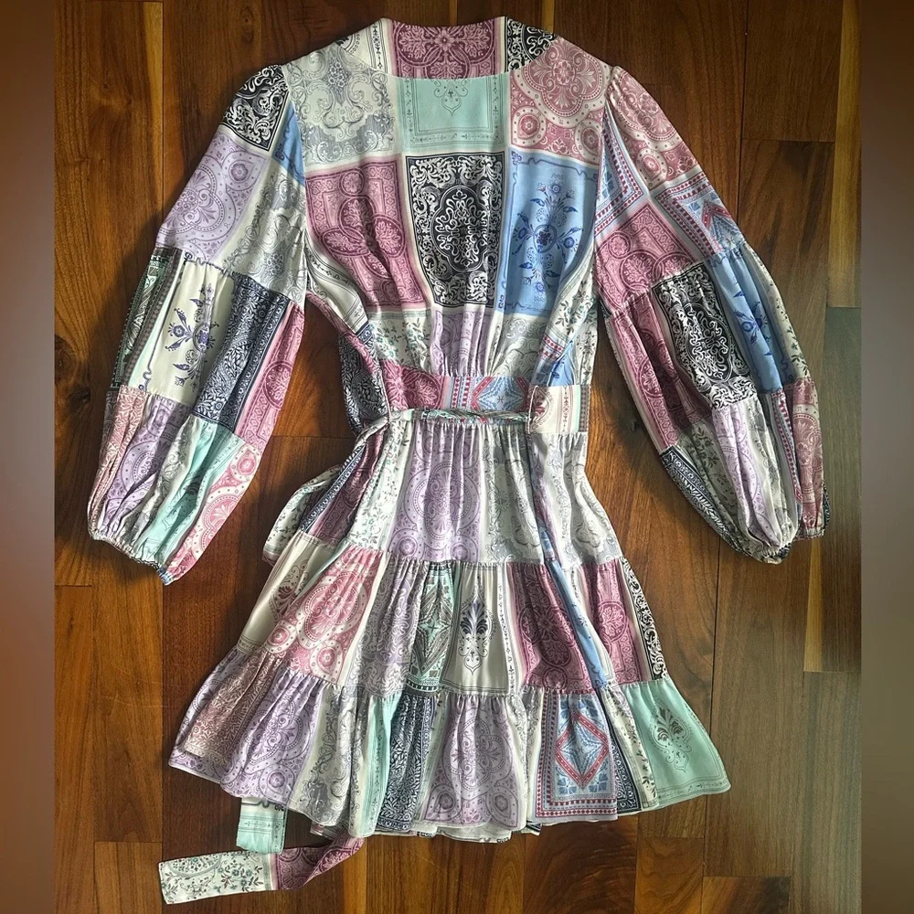 Zimmermann Wrap Mini Dress in Multi Zodiac Cards Print; Size 0 - Picture 12 of 16